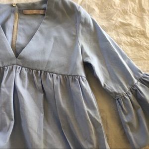 ZARA LIGHT BLUE FRILL SLEEVE DRESS/TOP